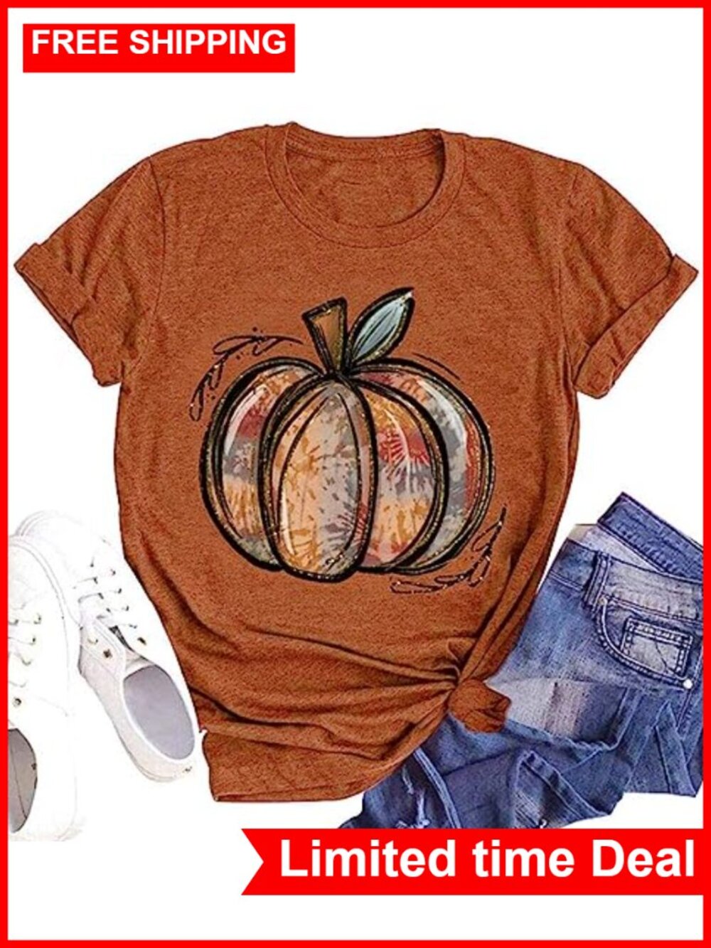 Women's Fall Pumpkin Graphic Tee Short Sleeve Cotton Blend Crew Neck Pullover